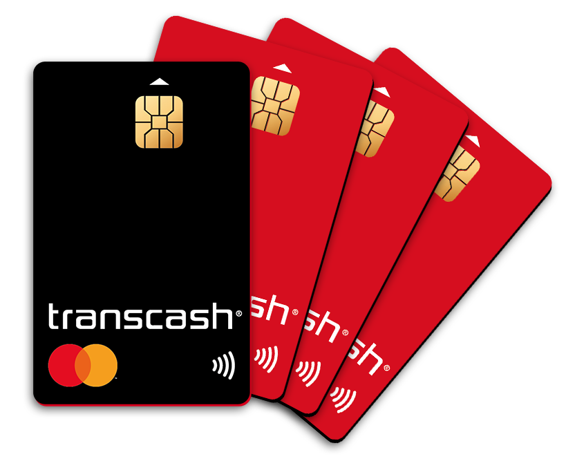 1 black card + 3 red Transcash Mastercard payment and withdrawal cards